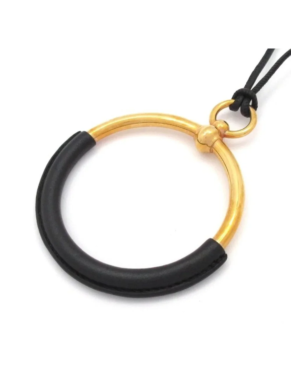 Hermes Necklace Loop Grand Leather Black Gold